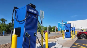 Electric vehicle charging stations at Walmart.