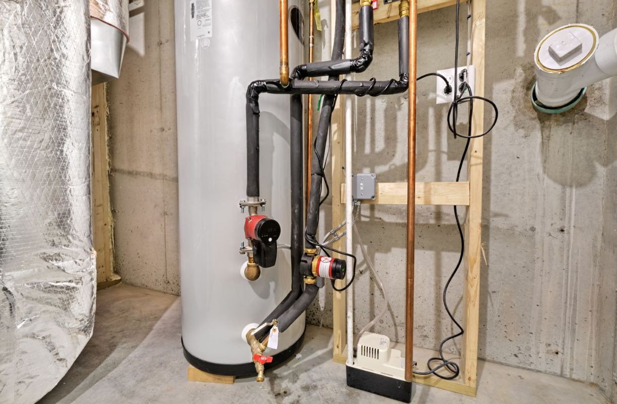 A water heater in the basement.
