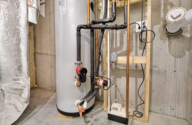 A water heater in the basement.