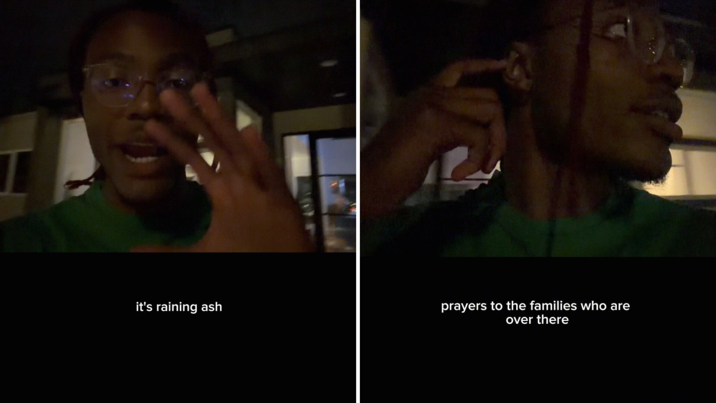 A person speaks and gestures outdoors at night, mentioning ash and offering prayers.