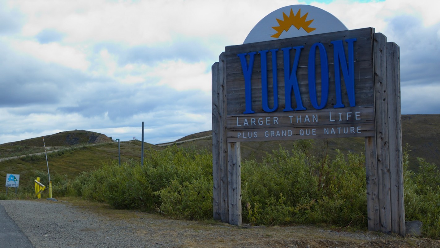 A welcome sign for Yukon.