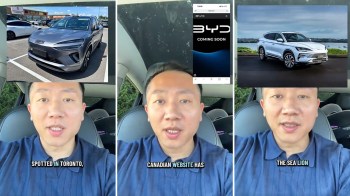 A person talking about a BYD EV.