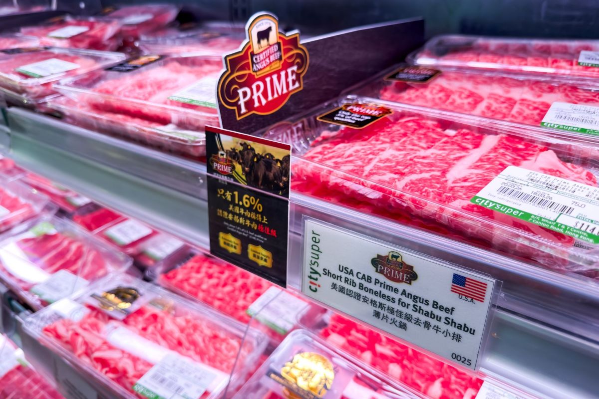A display of beef for sale in China imported from the US