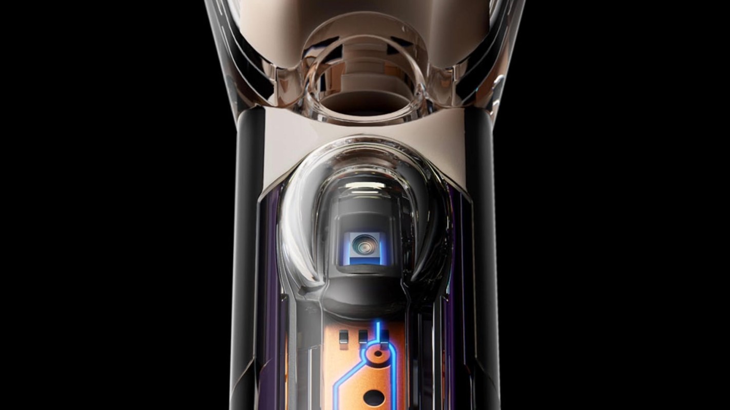 A close-up view of Dyson's new AI powered toothbrush with camera.