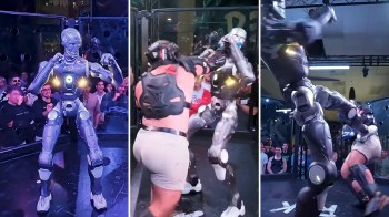 TikTok personality Frankie LaPenna fighting a humanoid robot.