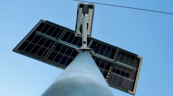 The underside of a surveillance camera.