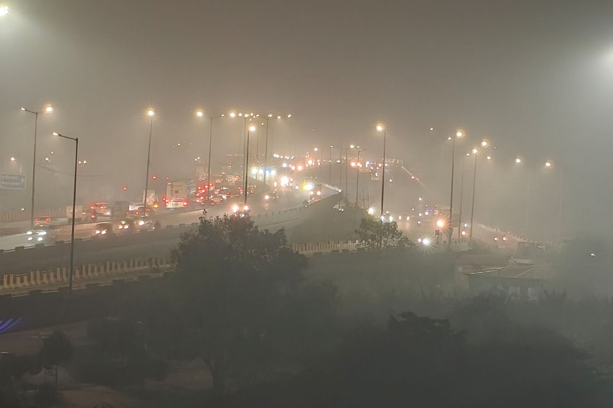 Air pollution over a highway in New Delhi.