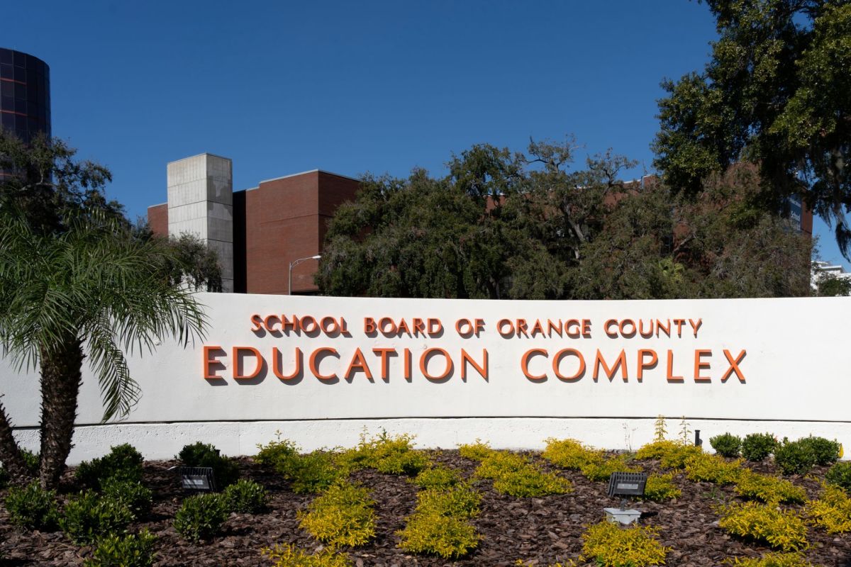 A large sign for the Orange County Board of Education complex