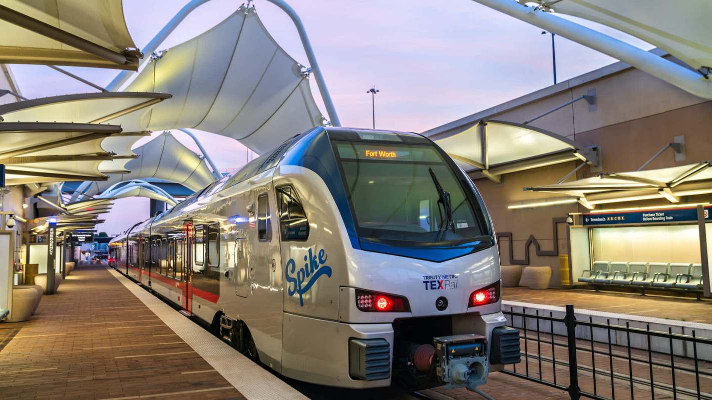 A train in a station.