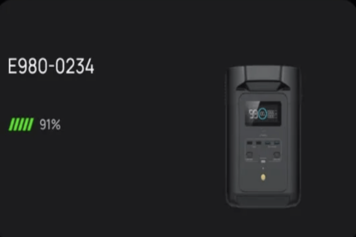 A digital display showing a device identifier and battery level at 91%.