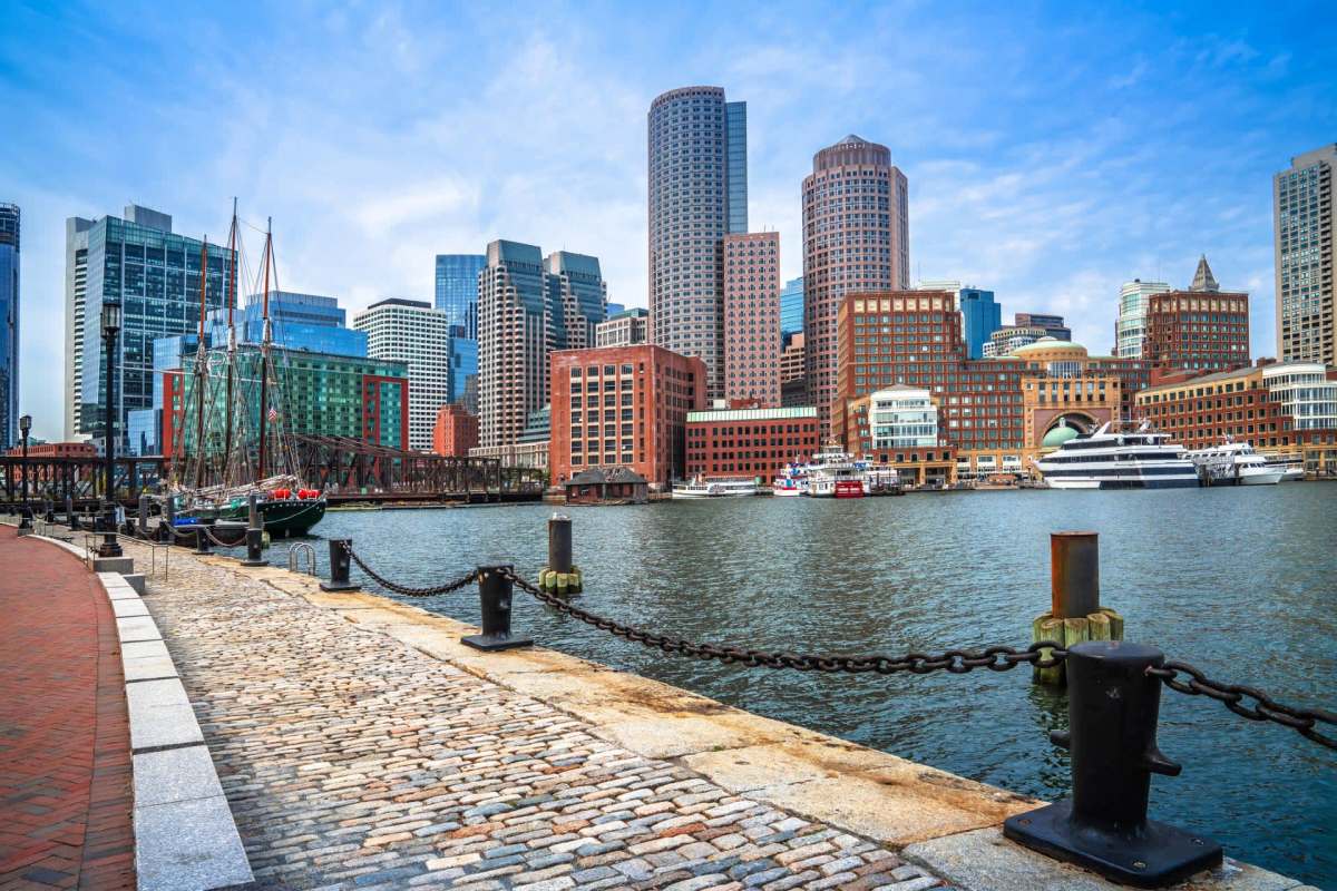 Boston harbor and cityscape skyline.