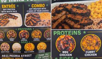 A menu displaying various meat options and side dishes at a food establishment.