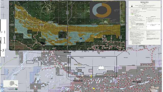 A detailed map of an area in Alaska showing land designations and features like rivers and roads.