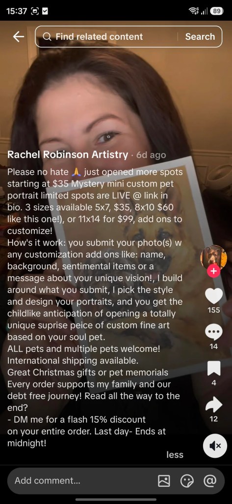A TikTok ad for pet portraits.