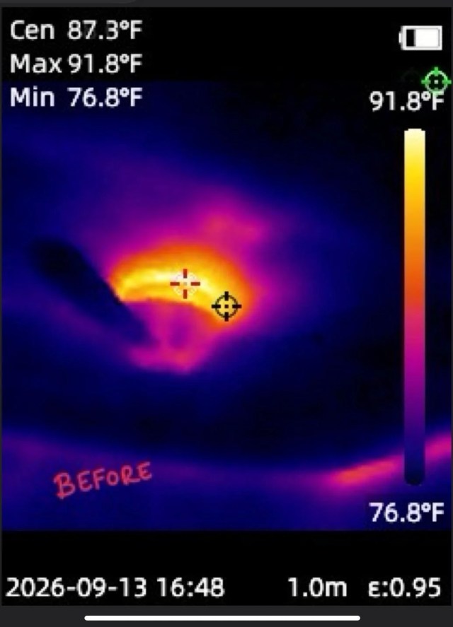 A thermal camera shot from before fixes were attempted.