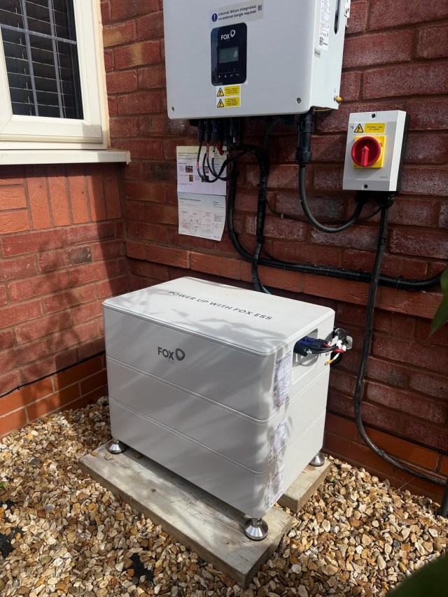 A battery unit near a solar inverter.