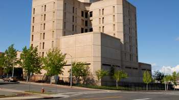 The exterior of a county jail.