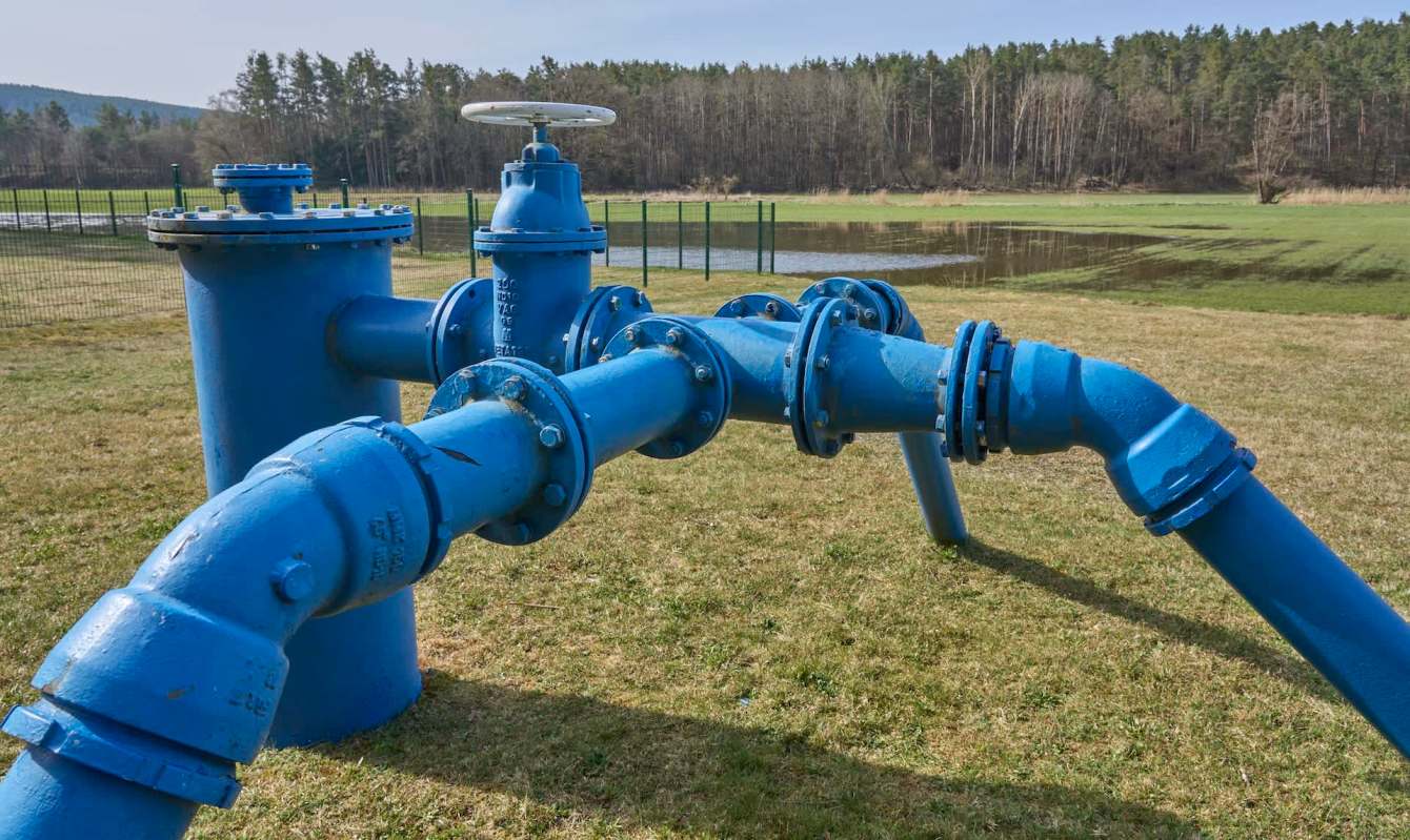A blue pipeline system.