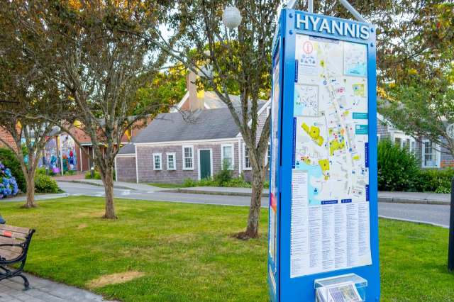 Hyannis Massachusetts sign showing a map of the town