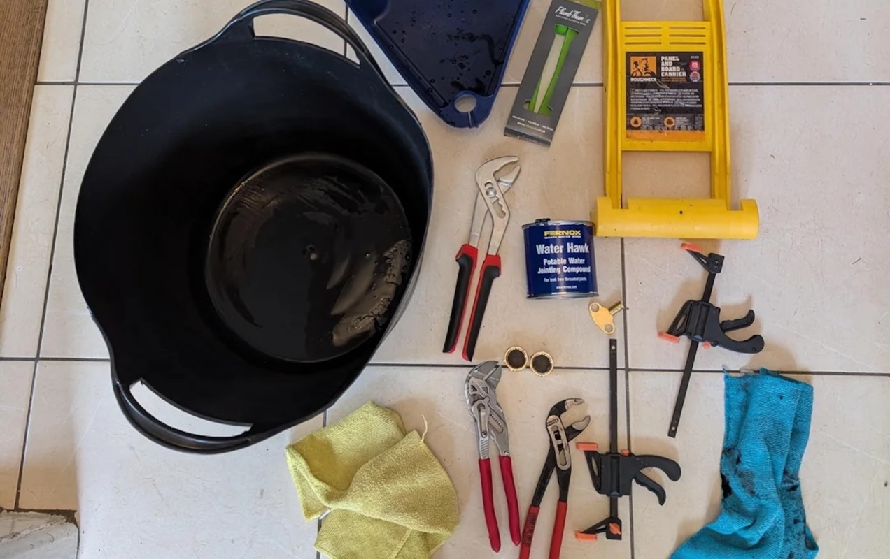 Tools on a floor.