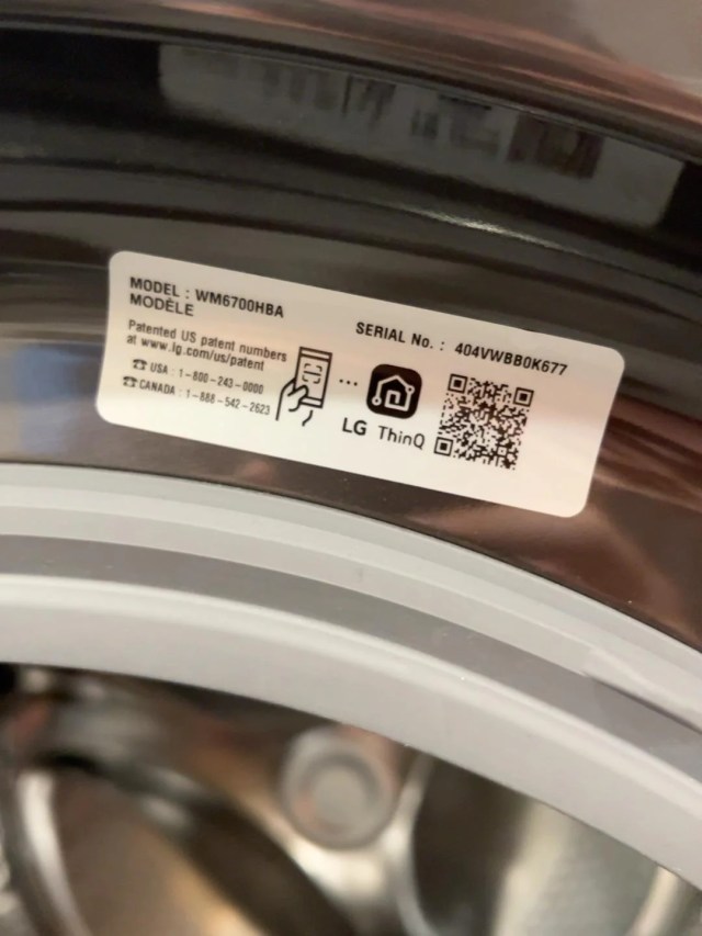 The serial number of a washing machine.