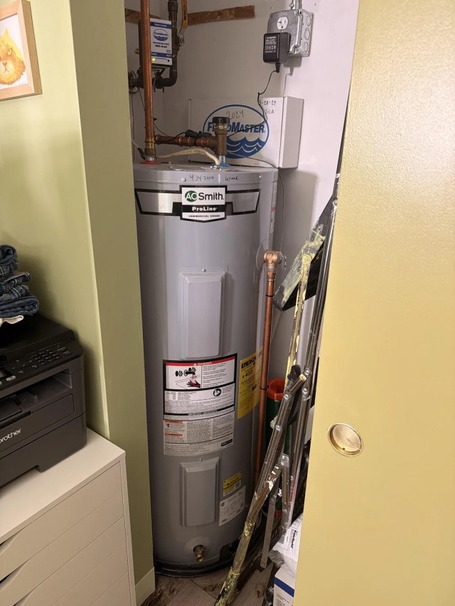 An electric water heater.