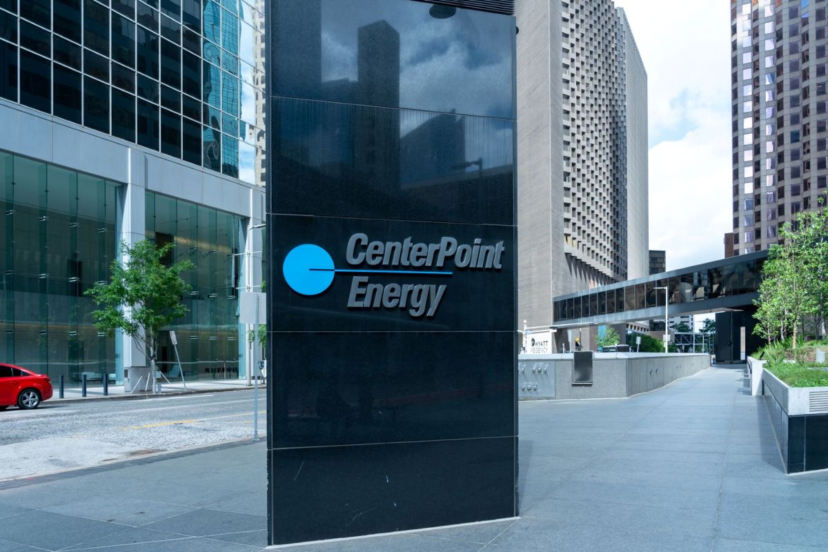 A CenterPoint Energy sign outside of its headquarters.