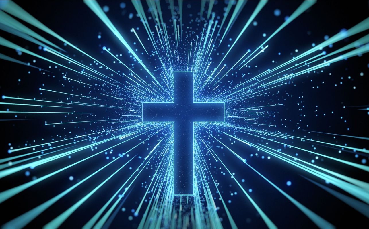 A cross made of blue light.