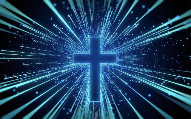 A cross made of blue light.