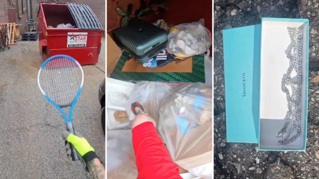 Dumpster diver finds brand-new suitcase, wedding dress, and possible Tiffany jewelry in trash