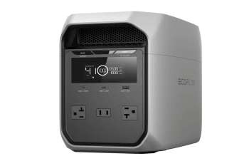 A portable power station with multiple charging ports and a digital display.