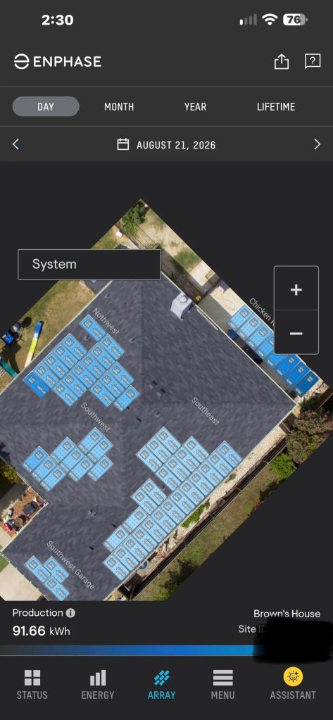 Solar panels on a home displayed in the Enphase app.