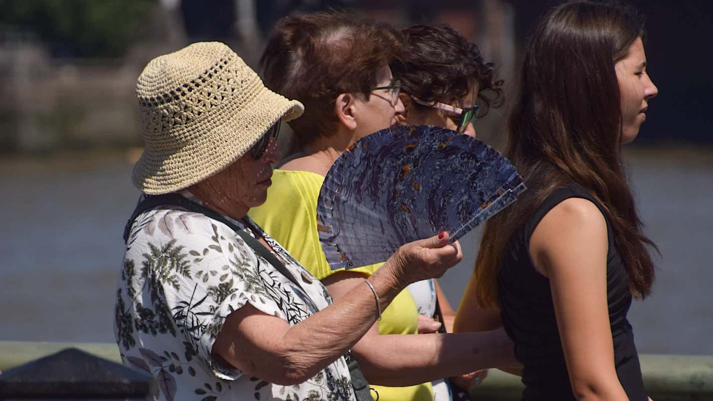 A group of people standing in the sun.