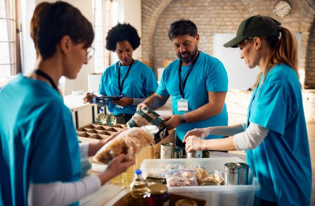 People working at a food bank.