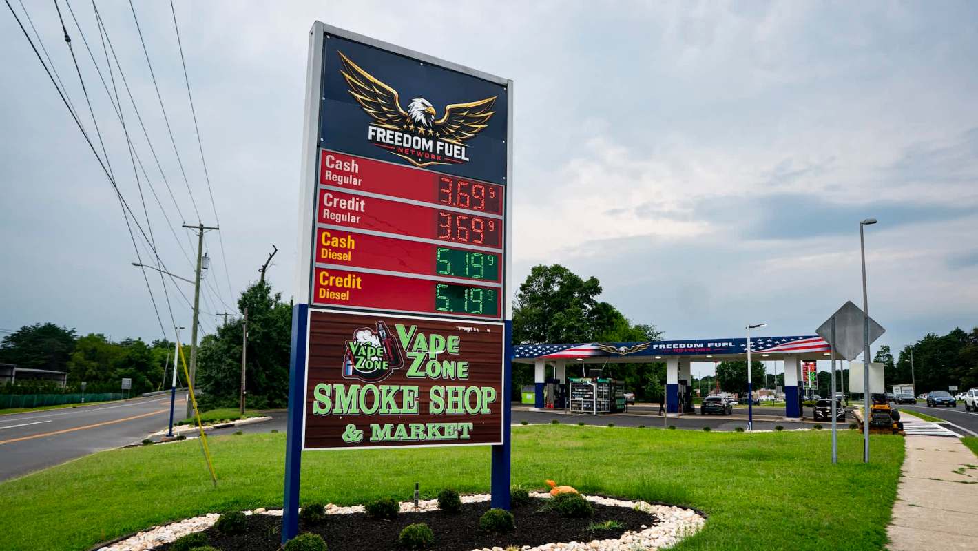 A Freedom Fuel Network sign.