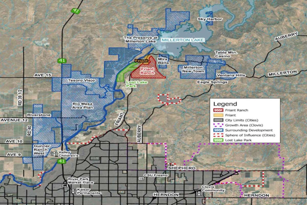 A map with development plans for Friant Ranch.