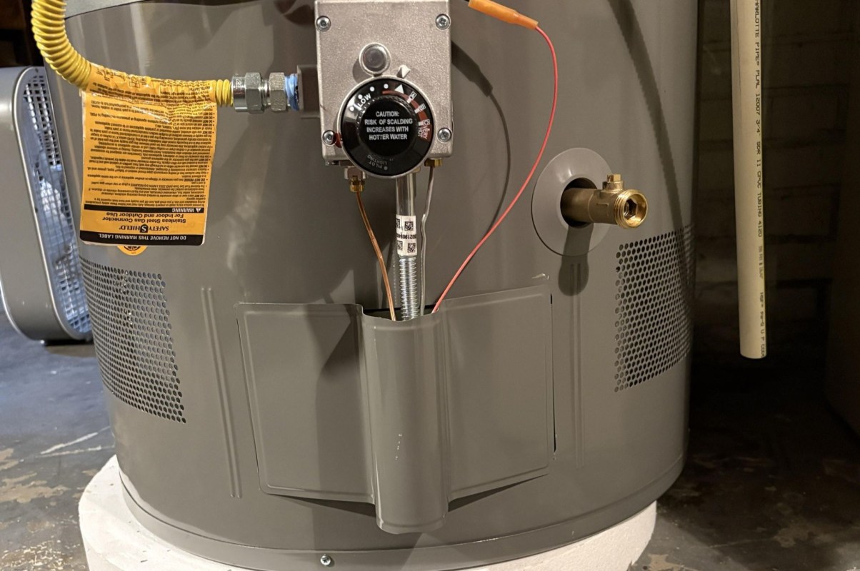 A gas water heater.