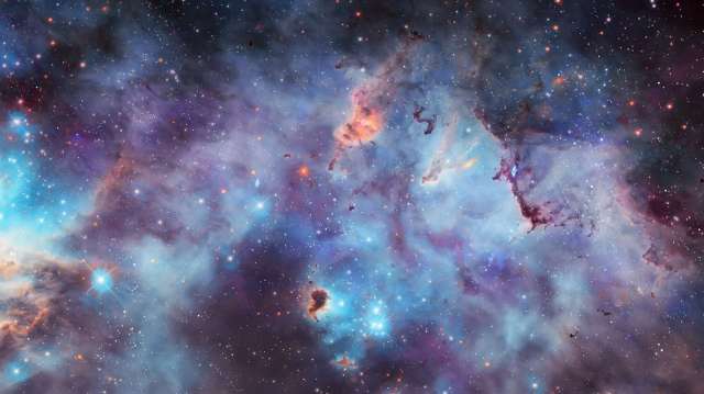 A vibrant cosmic scene featuring colorful nebulae and numerous stars scattered across the vastness of space.