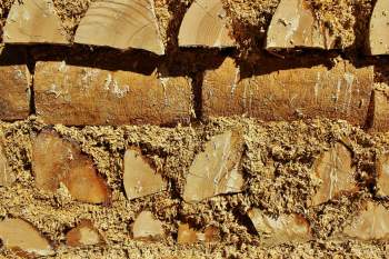 A wall made of hempcrete and wood.