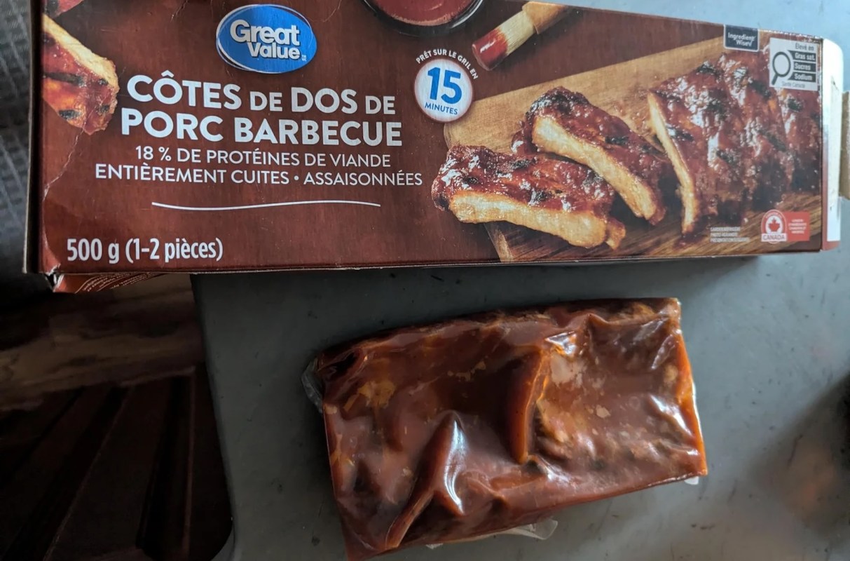 A package of barbecue pork ribs.