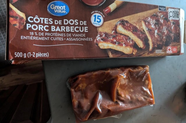 A package of barbecue pork ribs.