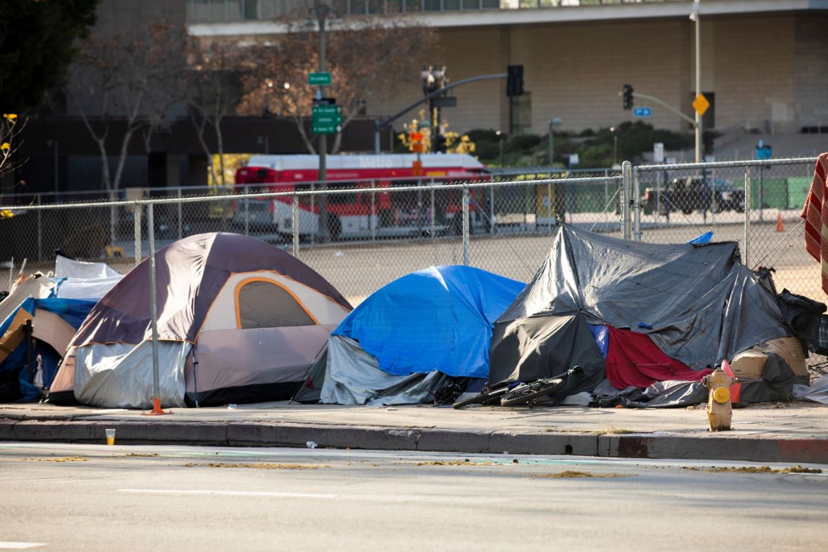 An encampment with tents.