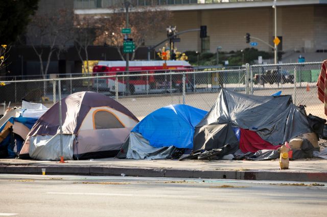 An encampment with tents.