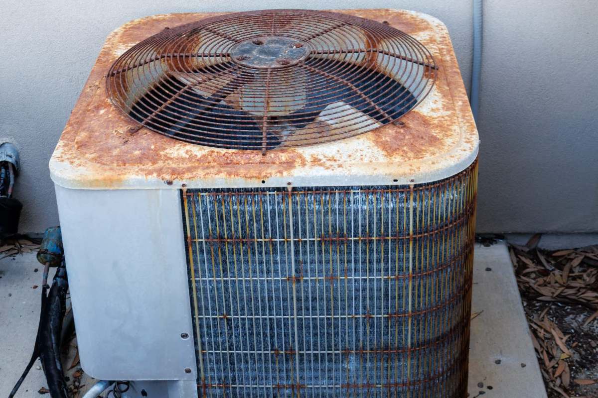 A rusty air conditioning unit.