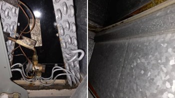 A close up look at the inside of an HVAC unit