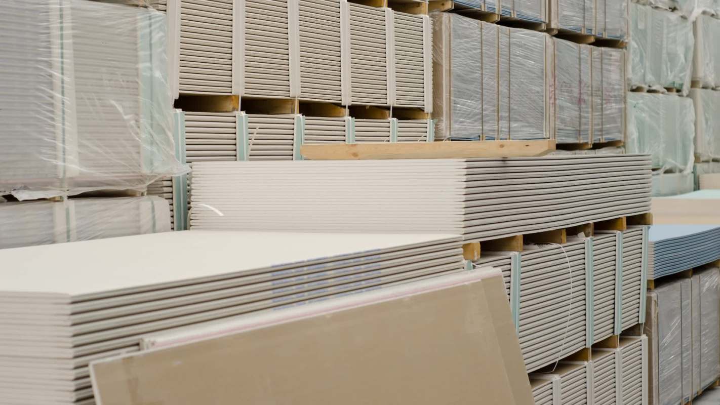 Stacks of dry wall.