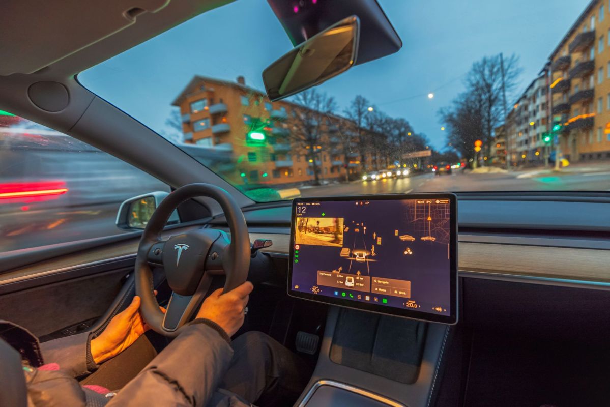 The inside of a Tesla Model Y.