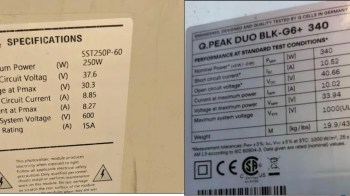 Specifications of a solar panel.