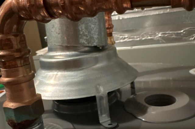 A gas water heater.