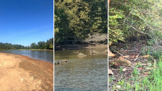 Very visible drought signs in North Carolina's Lake Townsend.